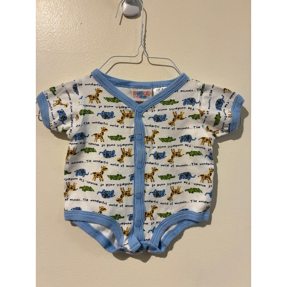 Small Steps Baby Boy Animal Print Snap Front Bodysuit Blue White 0-3 Months